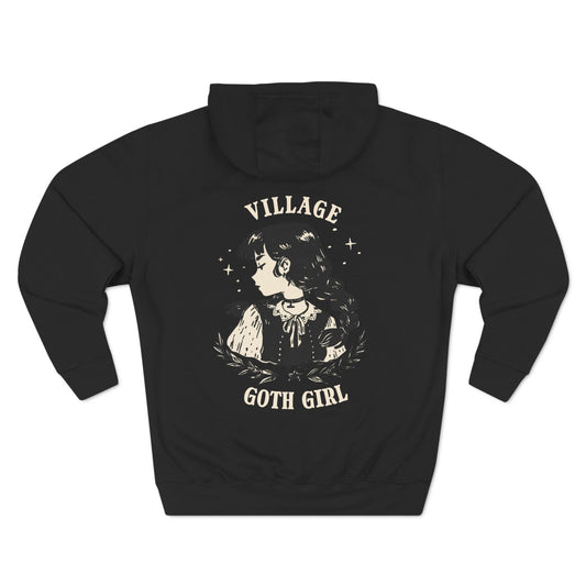 Village Goth Girl - Three-Panel Fleece Hoodie (Black)