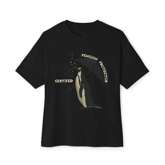 Certified Penguin Protector - Unisex Oversized Boxy Tee (Black)