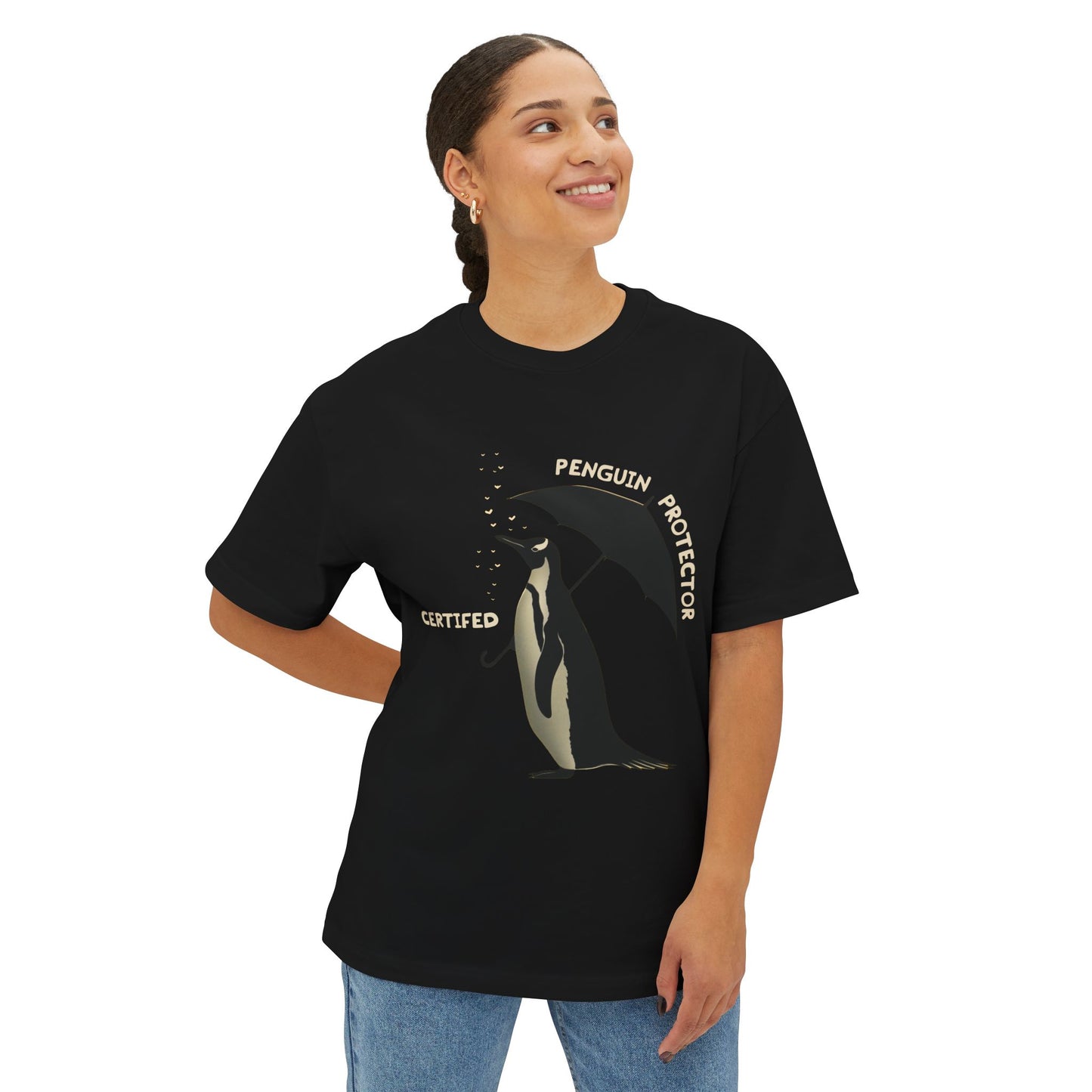 Certified Penguin Protector - Unisex Oversized Boxy Tee (Black)