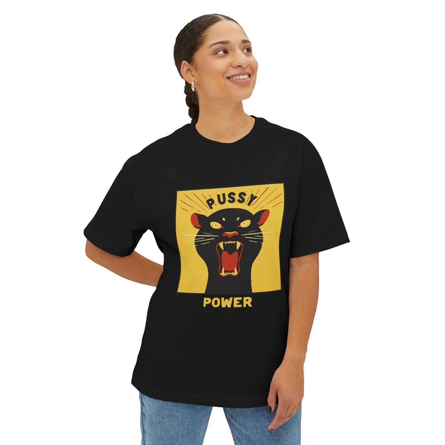 Pussy Power - Unisex Oversized Boxy Tee (Black)